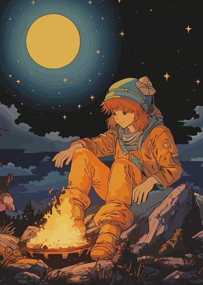 Scout by Campfire Under Stars