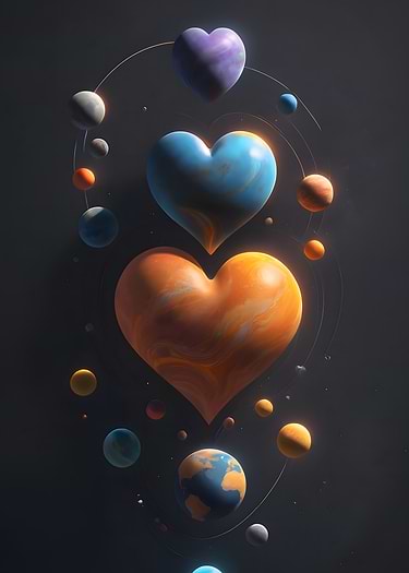 Heart-Shaped Planets Valentine's Day Poster