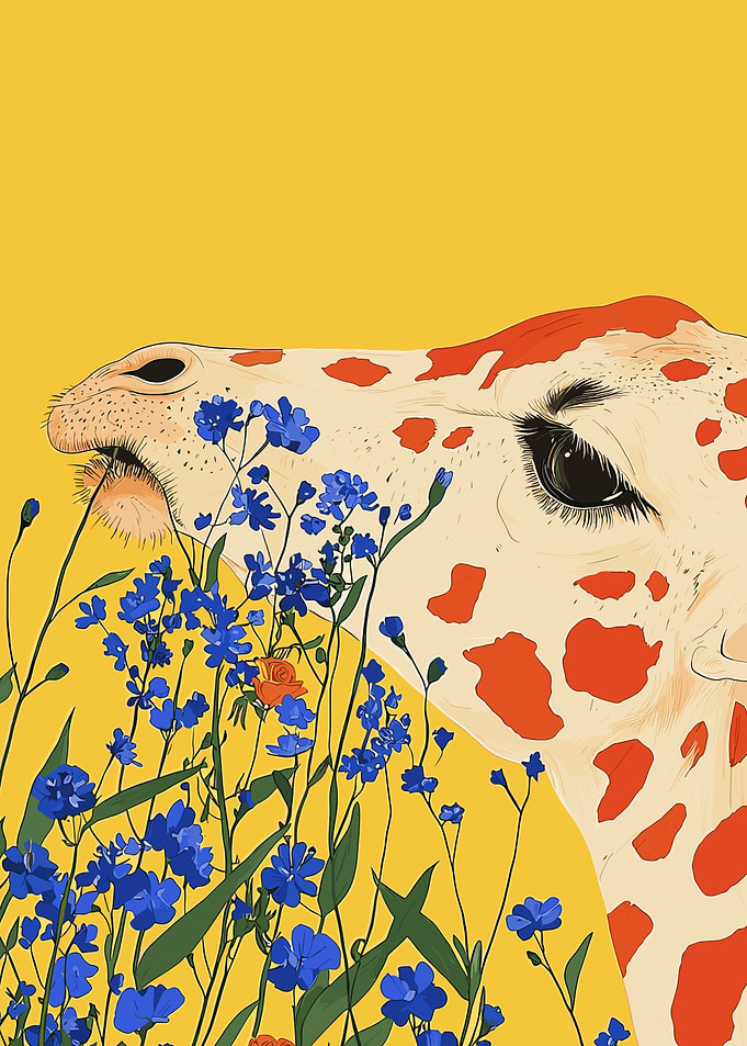 Giraffe and Flowers