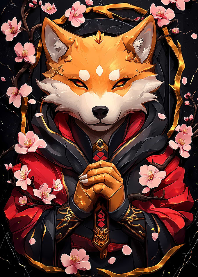Shiba Inu Dog Samurai with Cherry Blossoms