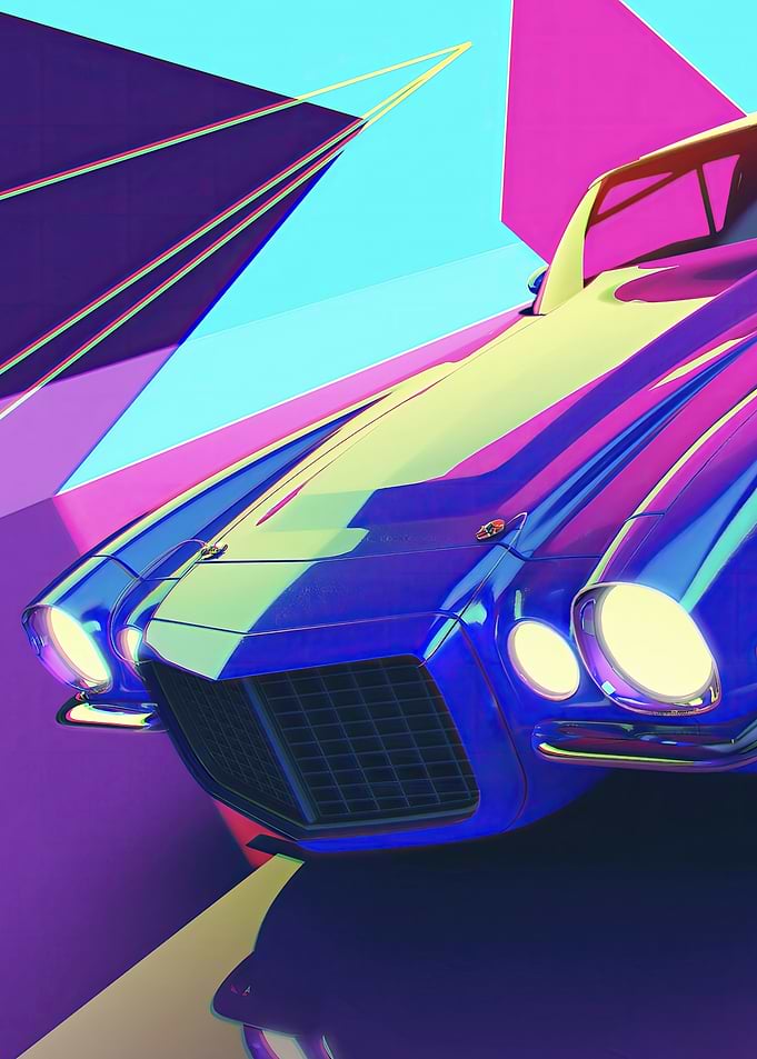 Retro Car in Neon Colors Chevrolet Camaro