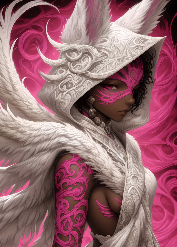 Angelic Warrior with Pink Tattoo Anime Girl