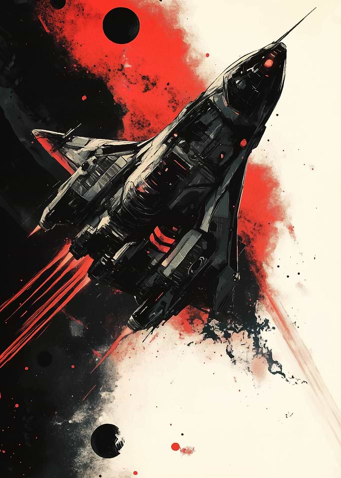 Spaceship in Red Nebula