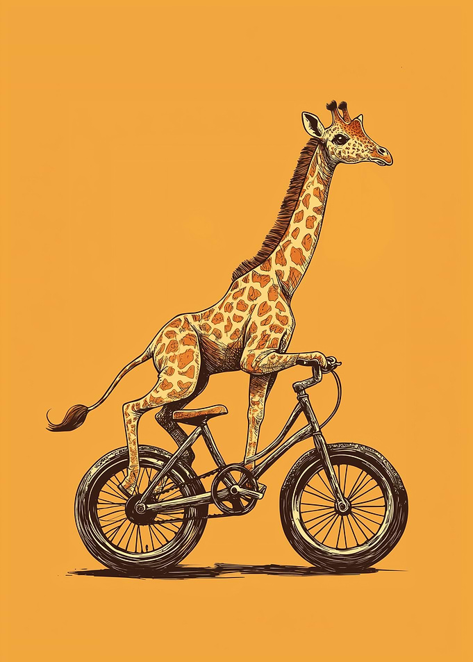Giraffe on a Bike Funny Illustration Meme