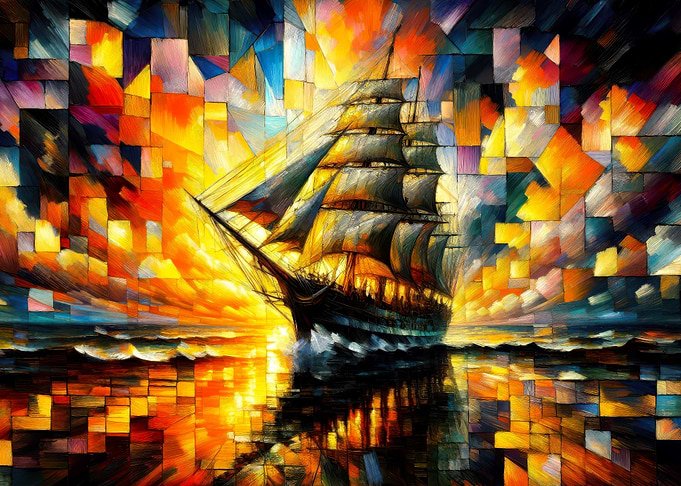 Sailing Ship into Sunset