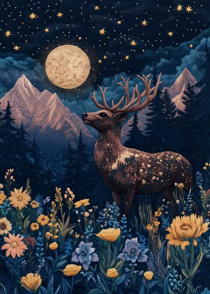 Night Deer in the Mountains