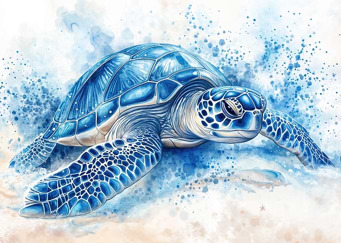 Blue Sea Turtle Watercolor