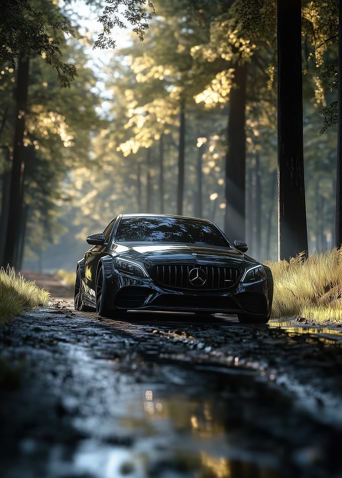 Black Mercedes in Forest