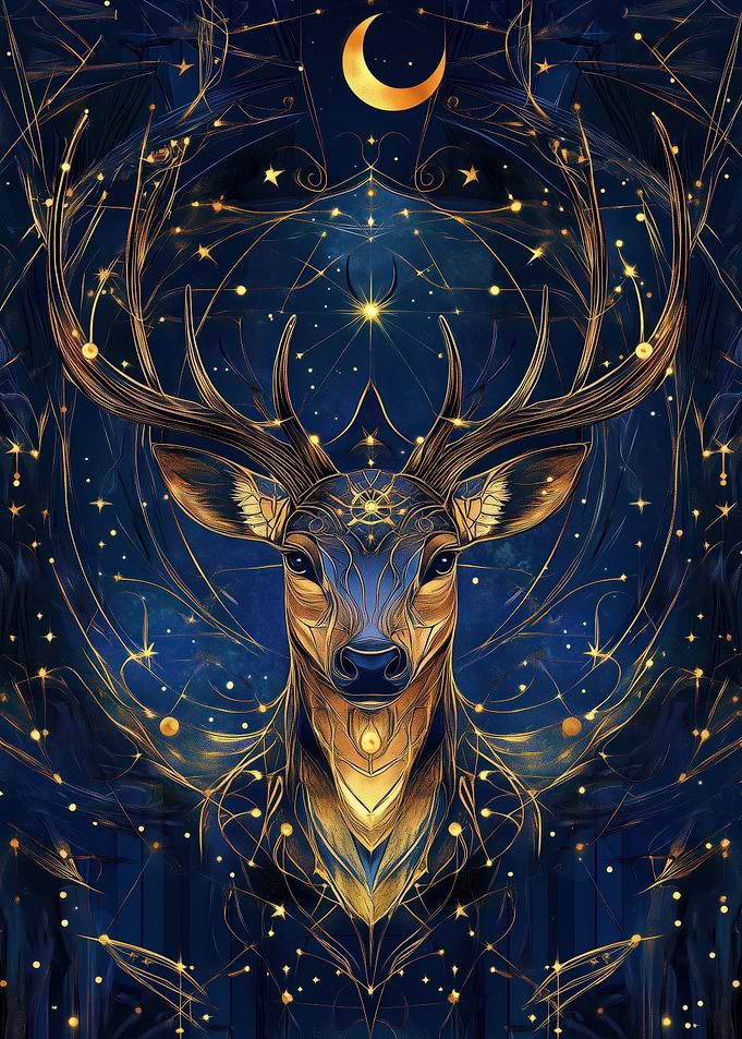Golden Deer Under Stars