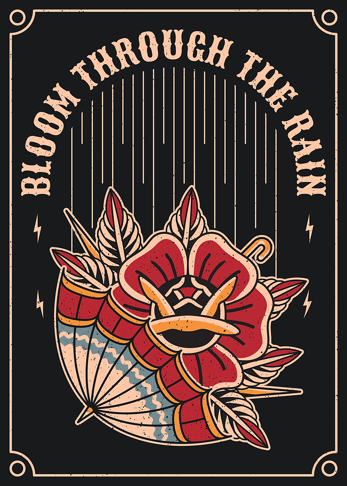 Umbrella & rose vintage art