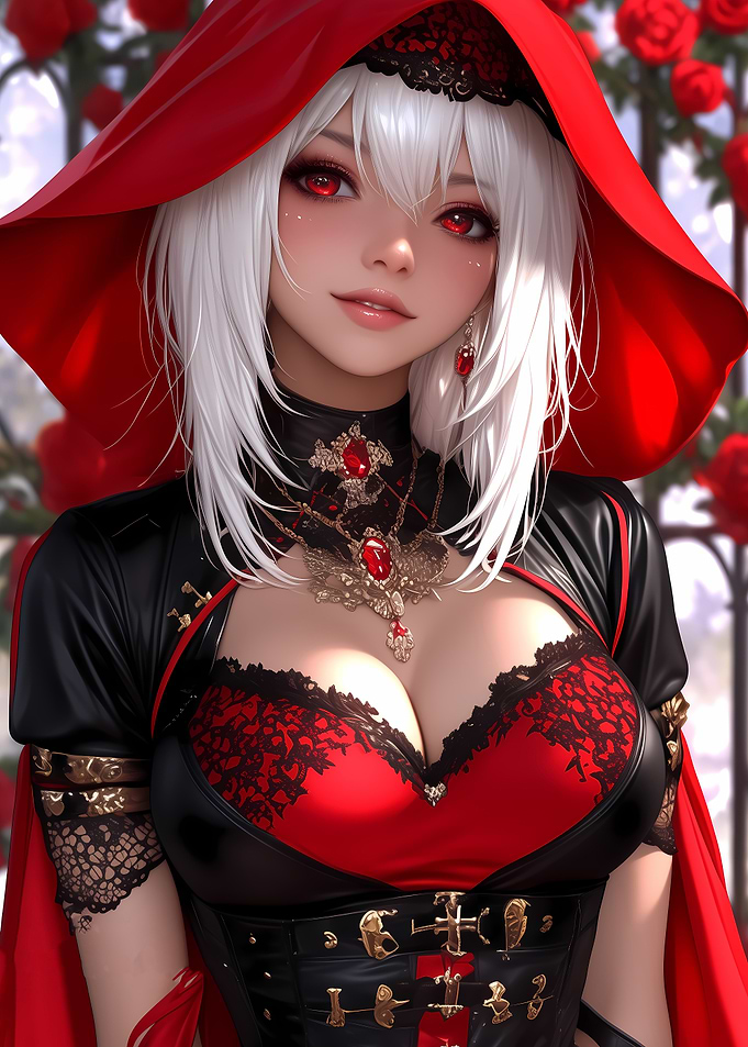 Red-Hooded Anime Girl Gaming