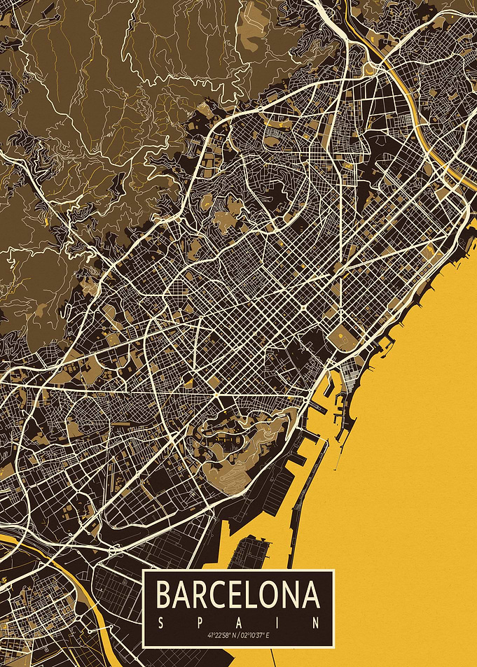 Barcelona City Map Spain Pastel