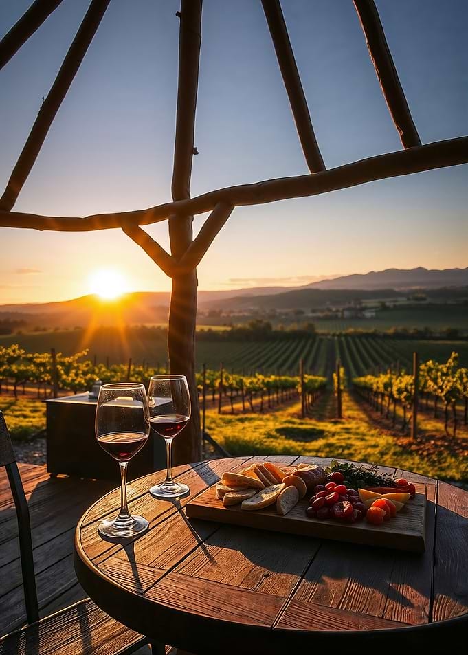 Sunset Wine Tasting in a French Vineyard