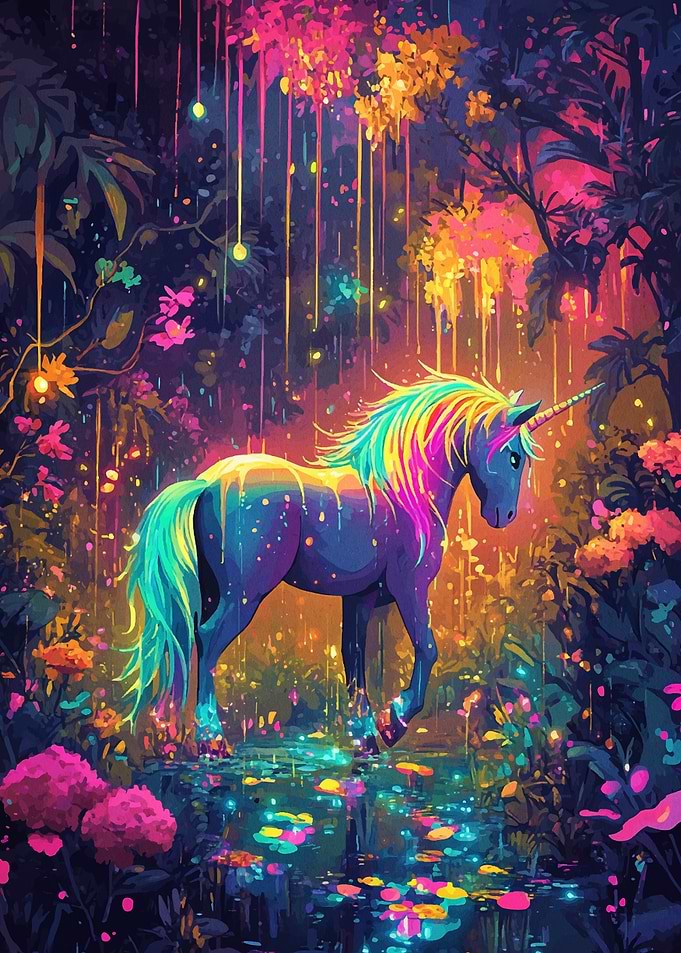 Rainbow Unicorn in Enchanted Forest