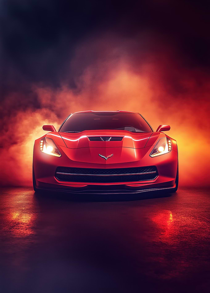 Red Corvette in Smoke