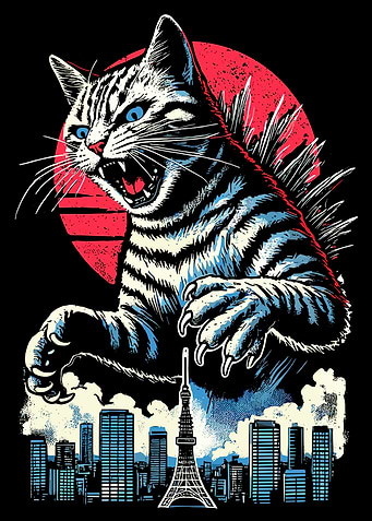 Catzilla Cat Japanese Art Funny Cat Gift