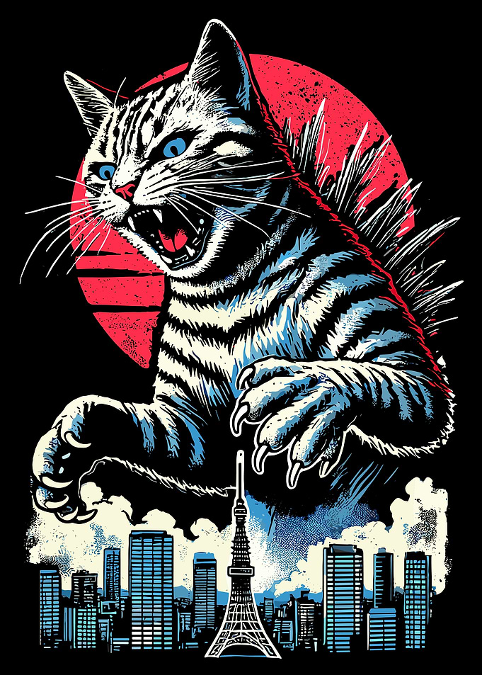 Catzilla Cat Japanese Art Funny Cat Gift