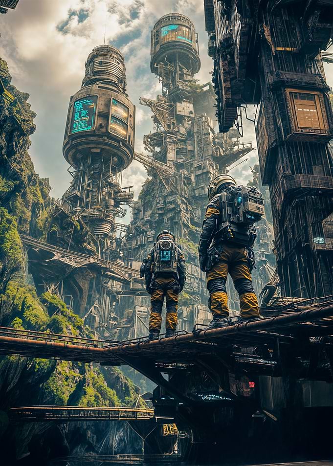 Futuristic Cityscape with Astronauts