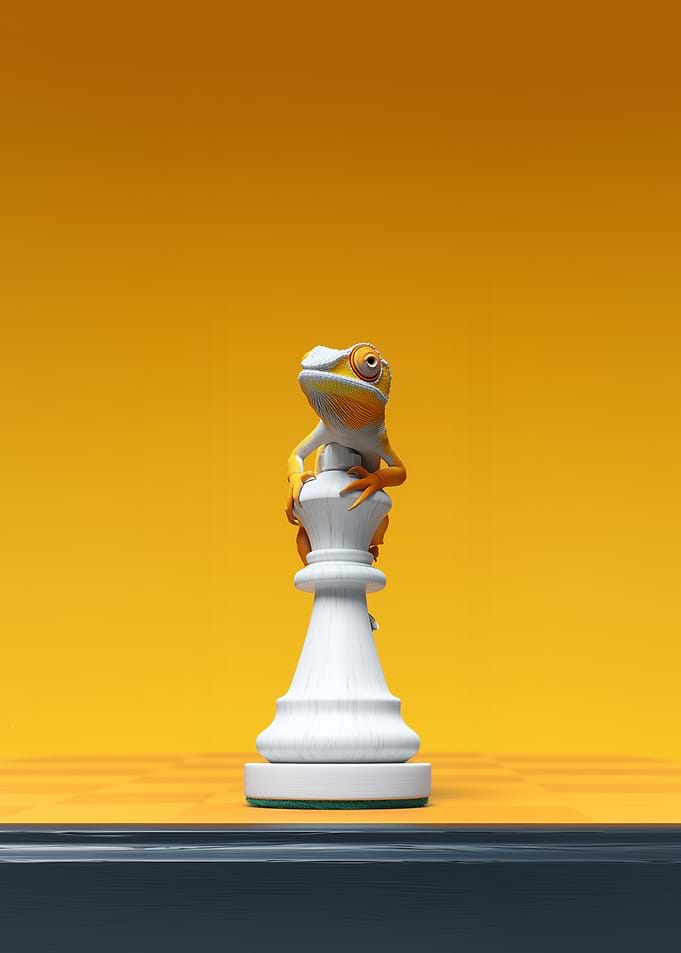 Chameleon on Chess Piece
