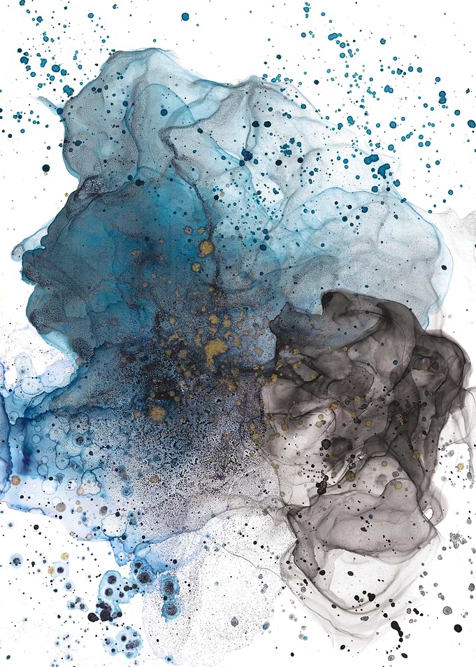 Abstract Blue and Gold Ink Art