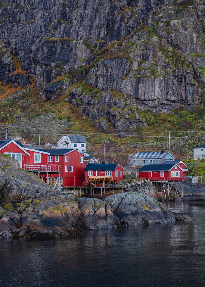 Red Houses on Rocky Coast