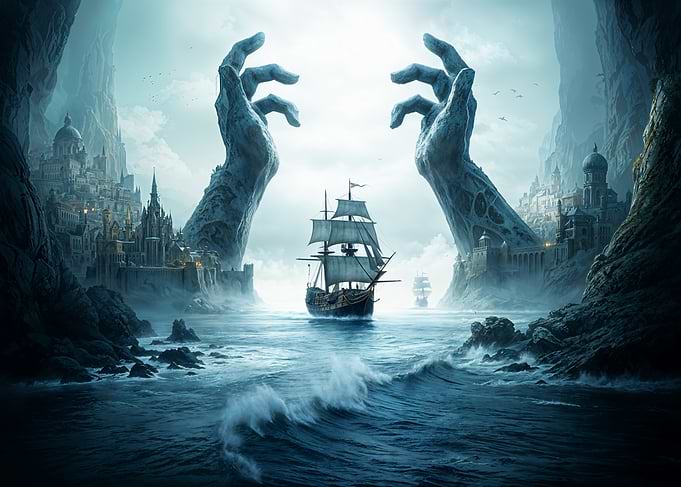 Giant Hands and a Ship