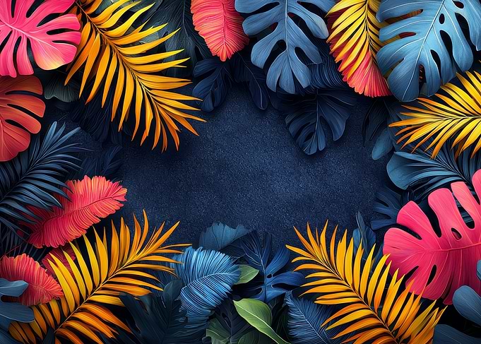 Midnight Tropics: Vibrant Leafy Frame - Tropical Leaf Border