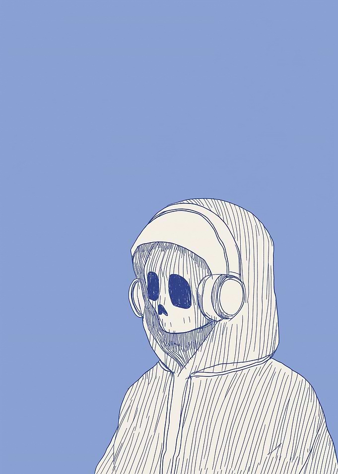 Skeleton in Hoodie with Headphones