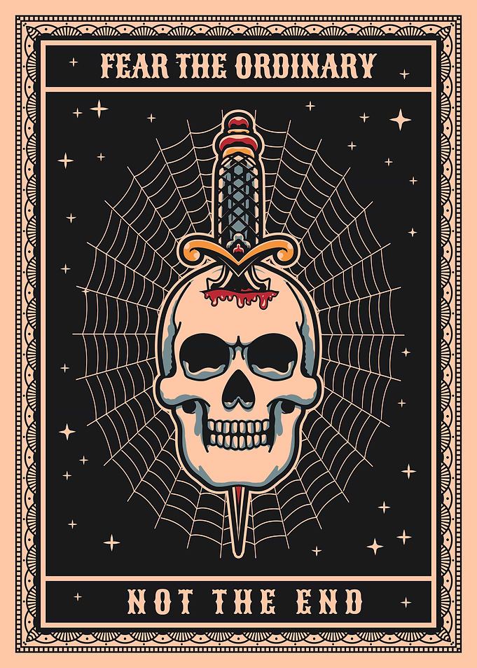 Fear the ordinary, skull tattoo art