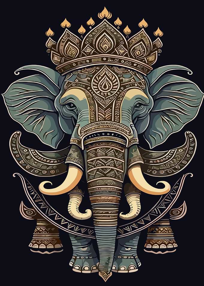Ornate Elephant with Crown