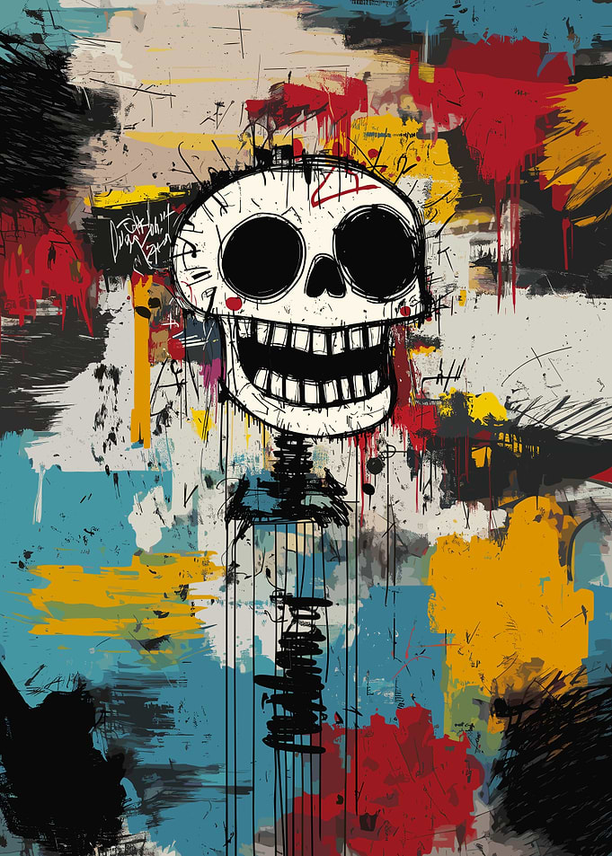 Original Happy Skull Graffiti Art