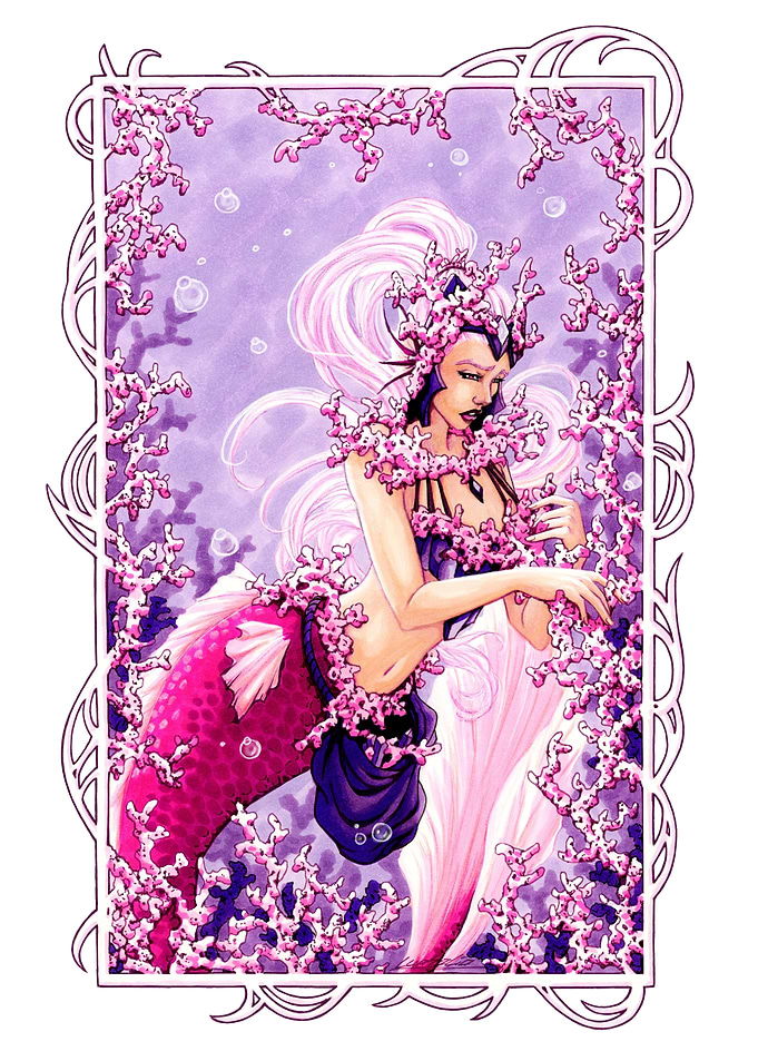 Pink Mermaid Illustration -Coral Guardian