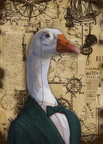 Goose in Suit with Nautical Background