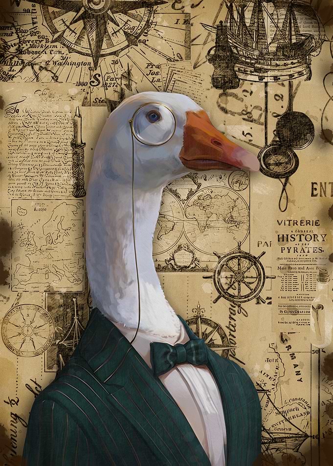Goose in Suit with Nautical Background