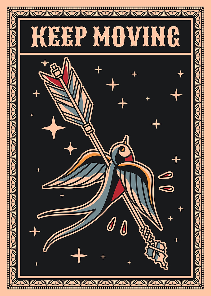 Keep moving vintage illustration
