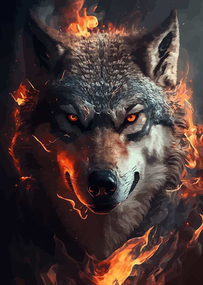 Fiery Wolf Portrait