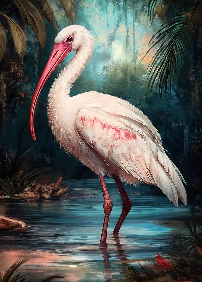 White Ibis in Tropical Lagoon