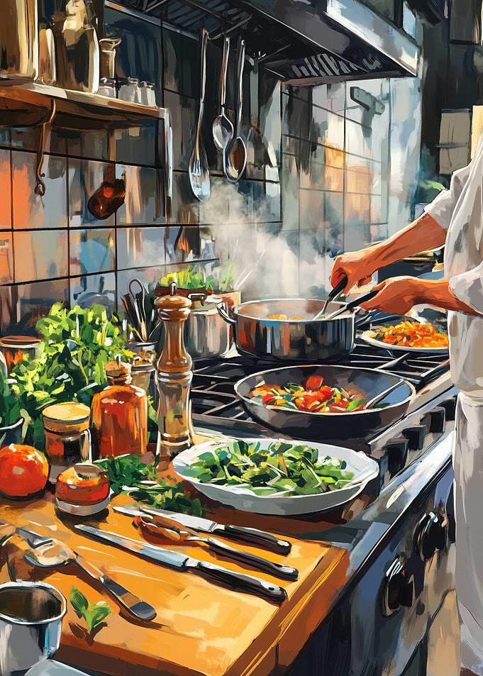 Chef Cooking in Kitchen