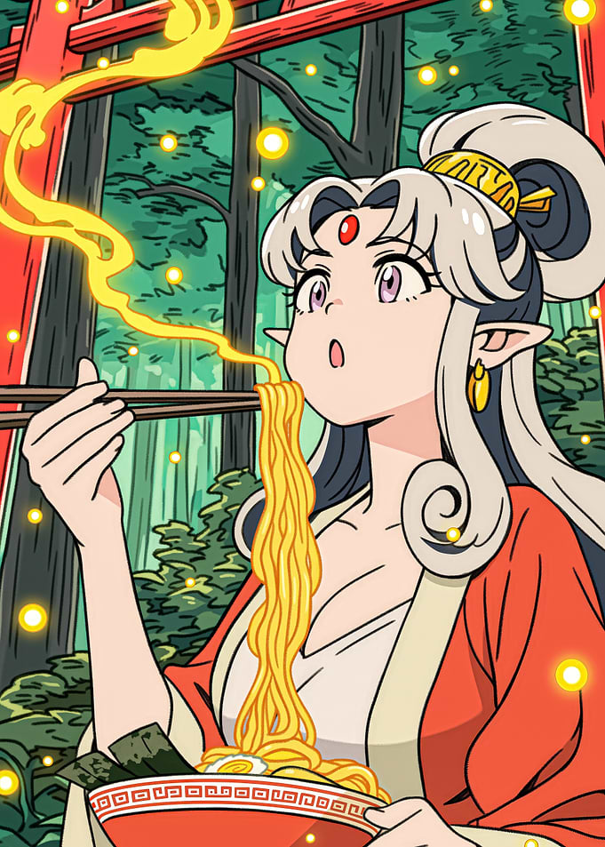 Anime Elf Eating Ramen