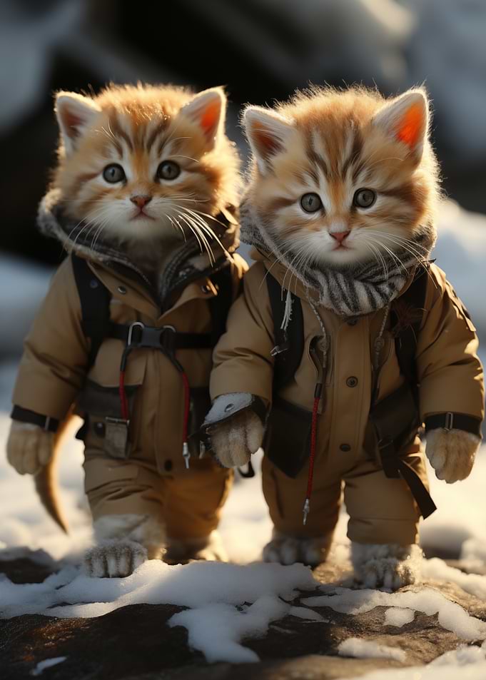 Twin Kittens in Winter Gear