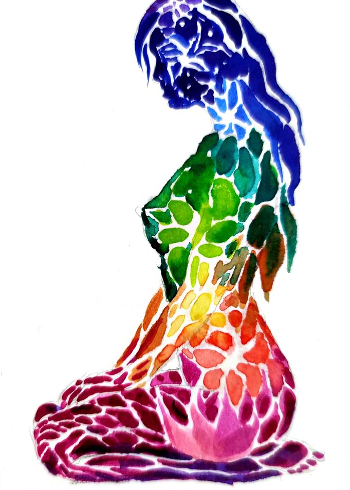 Watercolor Woman Silhouette medtating