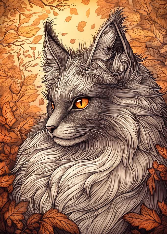 Maine Coon Cat Autumn Portrait