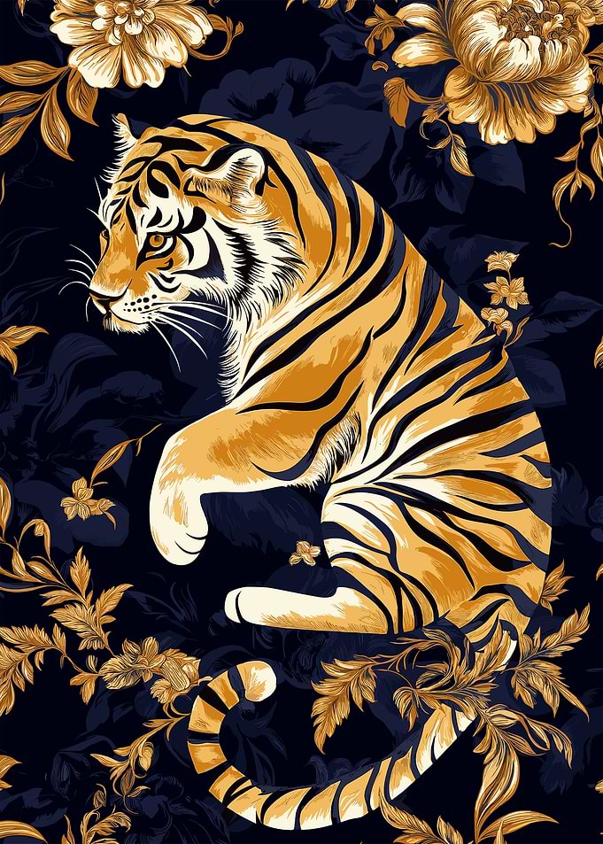 Tiger in Floral Pattern