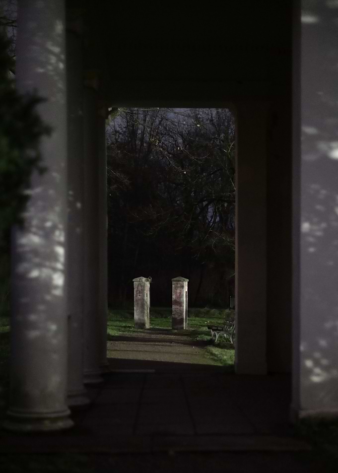 Nighttime View Through Columns
