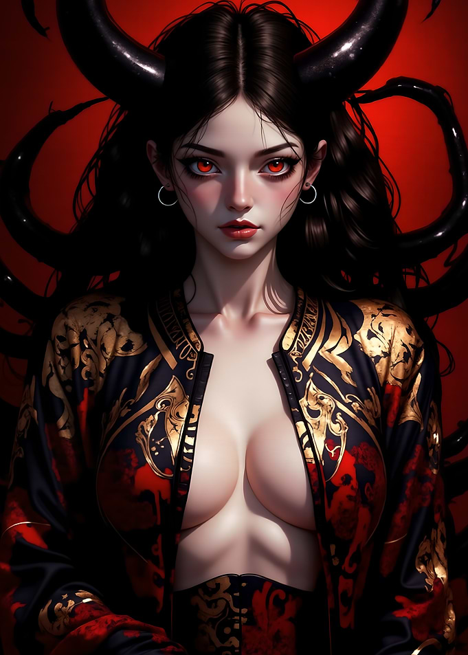 Demon Girl with Red Eyes