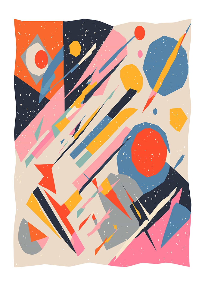 Cosmic Abstract Explosion in Retro ColorsAbstract Geometric Art Print
