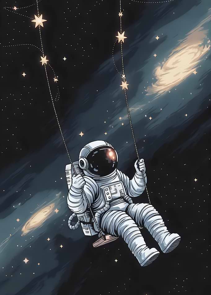 Astronaut on a Swing - Swinging Through the Stars – Cosmic Wall Art