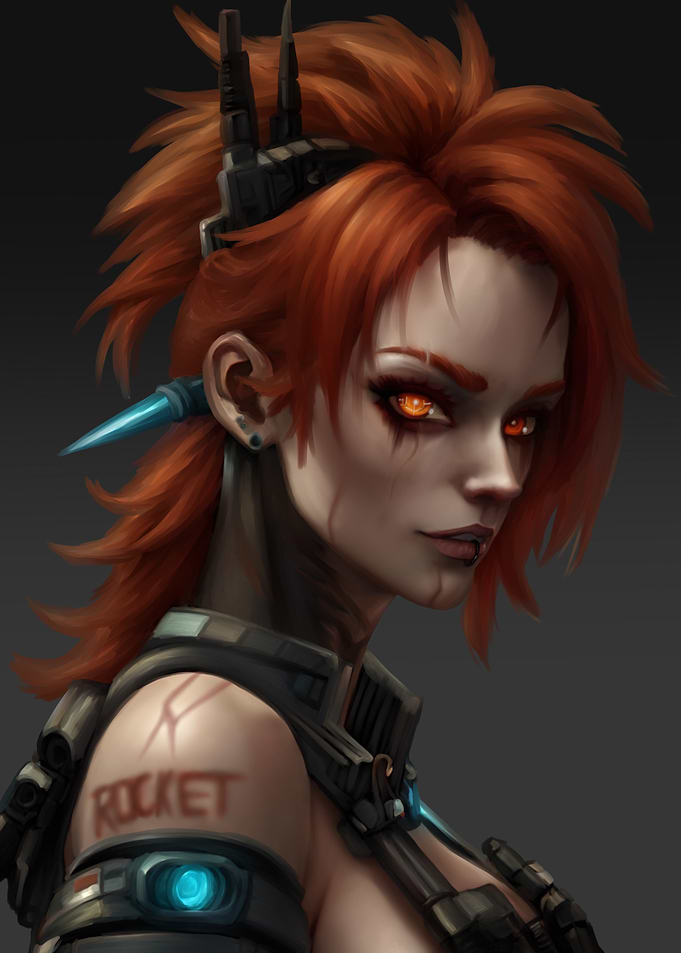 Cyberpunk Female Character, Rocket, Rebellious