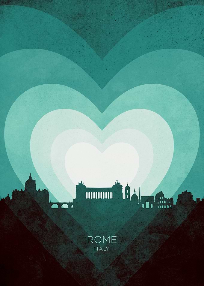 Rome Italy Skyline Hearts Teal