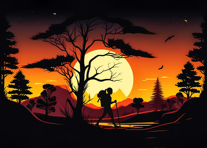 Silhouette Hiking Sunset